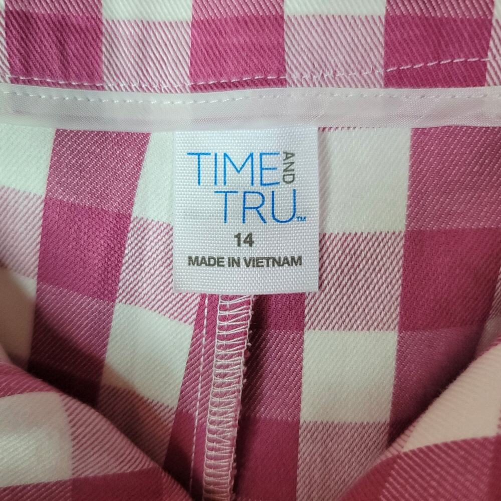 2/$15 Time and Tru Fuchsia Pink White Gingham Check Capri Crop Pants Women's 14 - Picture 7 of 15